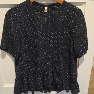 Topshop Navy with White Stars Patterned Blouse